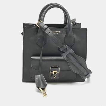 Pre Owned Balenciaga Black Leather Mini Padlock All Afternoon Tote