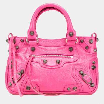 Pre Owned Balenciaga Pink Small Lambskin Motocross Neo Cagole Satchel