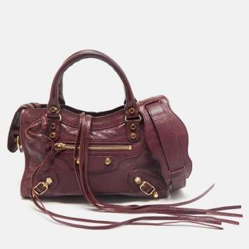 Pre Owned Balenciaga Burgundy Leather Mini Classic City Bag