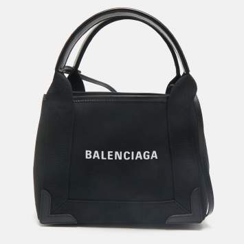 Pre Owned Balenciaga Black/White Canvas and Leather XS Cabas Tote