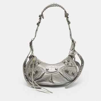 Pre Owned Balenciaga Grey Croc Embossed Leather XS Le Cagole Shoulder Bag