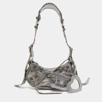 Balenciaga Metallic Grey Leather XS Le Cagole Shoulder Bag