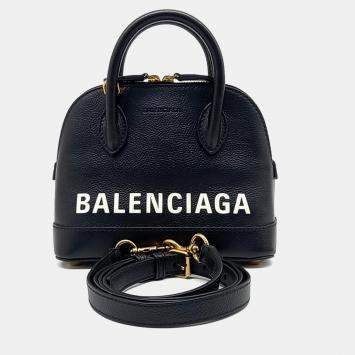 Pre Owned Balenciaga Black Leather Bill Top Handle Bag XXS