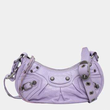  Balenciaga Purple Lambskin Leather Agneau Arena Le Cagole Shoulder Bag