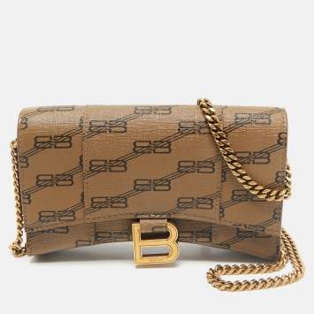 Balenciaga Tan BB Monogram Coated Canvas Hourglass Wallet on Chain