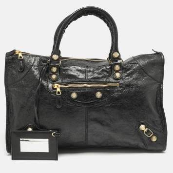 Pre Owned Balenciaga Black Leather GGH Work Tote