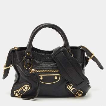 Pre Owned Balenciaga Black Leather Mini Metallic Edge Classic City Bag