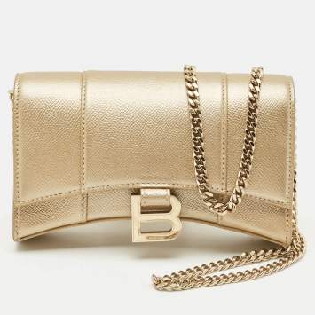 Balenciaga Gold Leather Hourglass Wallet on Chain