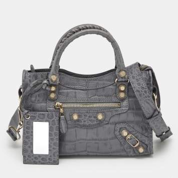 Balenciaga Grey Croc Embossed Leather Mini Classic City Bag