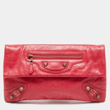 Balenciaga Coral Pink Leather RH Classic Envelope Clutch
