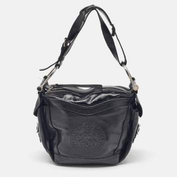 Balenciaga Black Leather Monogram Crest Double Zip Hobo