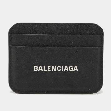 Balenciaga Black Glitter Leather Logo Card Holder
