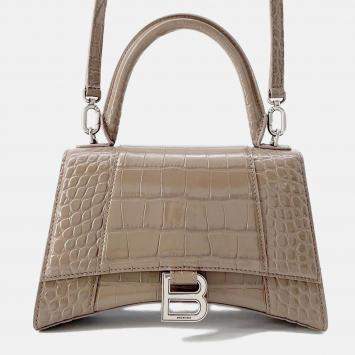 Balenciaga Hourglass Greige Croco Embossed Leather Small 2Way Bag