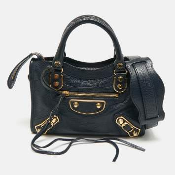Balenciaga Navy Blue Leather Mini Metallic Edge Classic City Bag