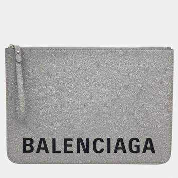 Balenciaga Grey Fabric Clutch