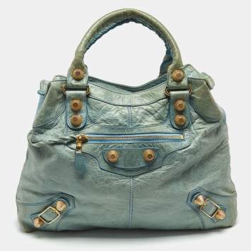 Pre Owned Balenciaga Light Blue Leather GGH Brief Bag