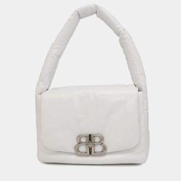 Pre Owned Balenciaga Monaco Small White Leather Sling Bag 