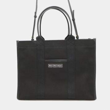 Pre Owned Balenciaga Hardware Black Canvas and Leather Tote Bag