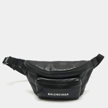 Pre Owned Balenciaga Black Leather Everyday Logo Belt Bag
