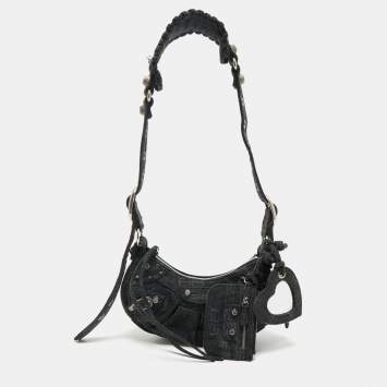 ☆BALENCIAGA★SMALL CROCODILE BB GOSSIP CROSSBAG BLACK★ Balenciaga Black Croc Embossed Leather Small Gossip Shoulder