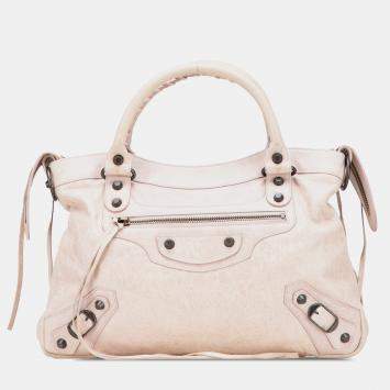 Balenciaga White Lambskin Motocross Classic Town Satchel