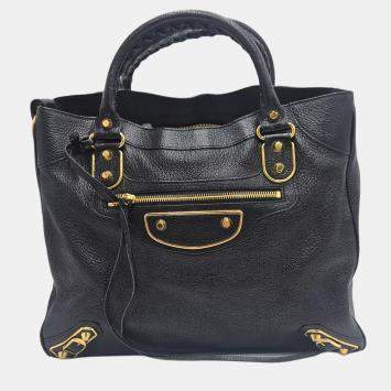 Pre Owned Balenciaga Classic Metallic Edge City Black Leather Bag