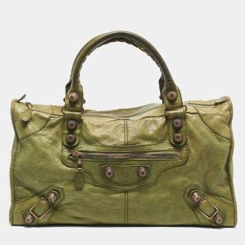 Pre Owned Balenciaga Kiwi Green Leather GGH Work Tote