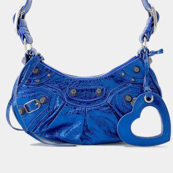 Pre Owned Balenciaga Luca Goal Xs Metallic Blue Leather Shoulder Bag