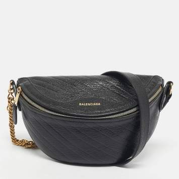 Balenciaga Black Diagonal Quilt Leather Souvenir Belt Bag