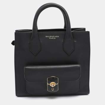 Pre Owned Balenciaga Black Leather Mini Padlock All Afternoon Tote