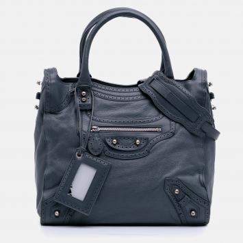 Pre Owned Balenciaga Blue Lambskin Motocross Classic Riva Velo Satchel