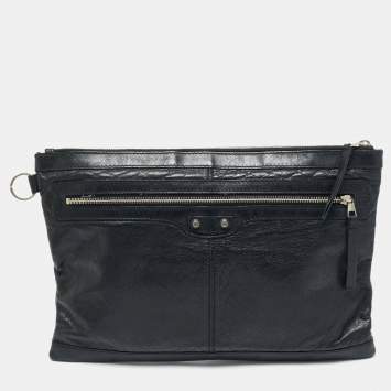 Pre Owned Balenciaga Black Leather Clip L Clutch