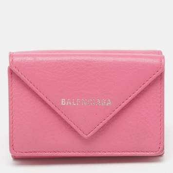 Pre Owned Balenciaga Pink Leather Mini Papier Flap Wallet