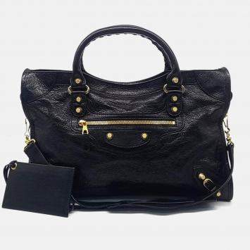 مملوكة مسبقًا Balenciaga Black Leather New Giant City Bag