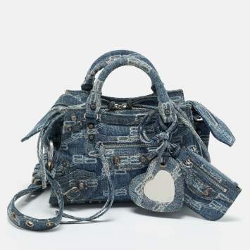 Pre Owned Balenciaga Blue BB Denim XS Neo Cagole Bag