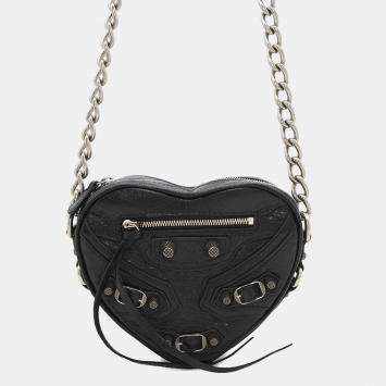 Pre Owned Balenciaga Luca Goal Heart Black Lambskin Chain Shoulder Bag