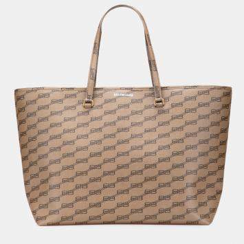 Pre Owned Balenciaga Brown Large BB Monogram Coated Canvas Signature East West Shopper Bag