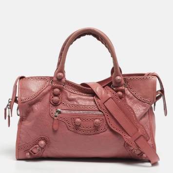 Pre Owned Balenciaga Pink Leather Brogues Classic City Tote