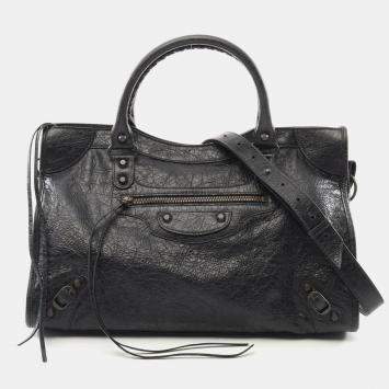 Pre Owned Balenciaga City Medium Black Leather Shoulder Bag