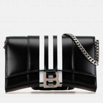 Pre Owned Balenciaga X Adidas Hourglass Crossbody Chain Wallet Shoulder Bag Black White Leather