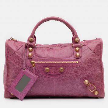 Pre Owned Balenciaga Pink Lambskin Motocross Giant 21 Work Satchel
