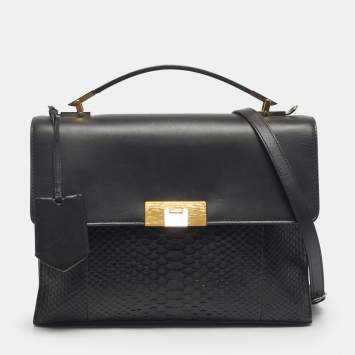 Pre Owned Balenciaga Black Leather and Python Le Dix Cartable Top Handle Bag