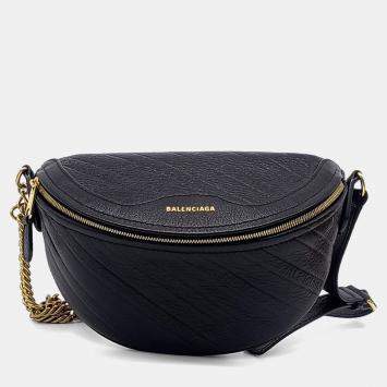 Pre Owned Balenciaga Black Leather Souvenir Bag XXS
