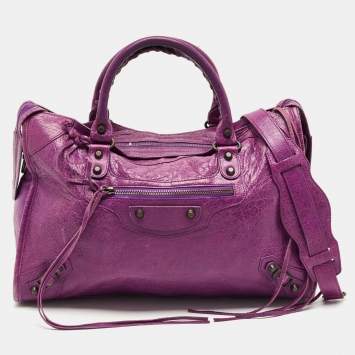 Pre Owned Balenciaga Purple Leather Classic City Tote