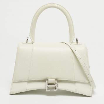 Pre Owned Balenciaga White Leather Small Hourglass Top Handle Bag
