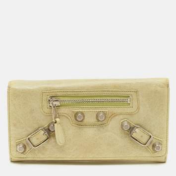 Pre Owned Balenciaga Light Green Leather RH Classic Money Continental Wallet