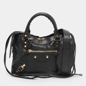 Pre Owned Balenciaga Black Leather Mini Metallic Edge Classic City Bag