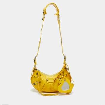 Pre Owned Balenciaga Yellow Leather XS Le Cagole Shoulder Bag