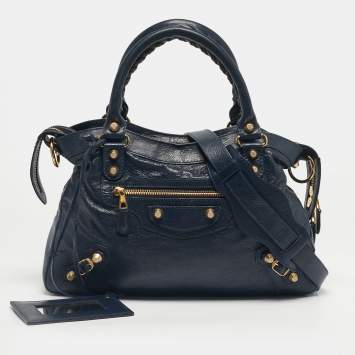 Pre Owned Balenciaga Navy Blue Leather Motocycle Town Bag