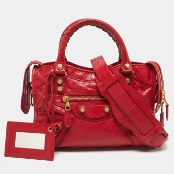 Pre Owned Balenciaga Red Leather Mini Classic City Bag